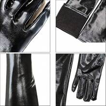 Luwint Women Wet Look Black Long Gloves Costume Cosplay Photoshoot