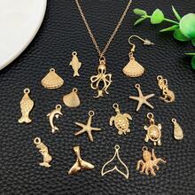 20/50/100pcs Random Mix Marine Biology Series KC Gold Pendant Jewelry Making DIY Keychain Earrings Pendant Various Design Charms For Jewelry Making Bracelets Necklace