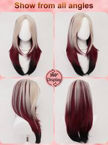 XYUNMI Charming Blonde Highlights Red Long Straight Wig 26 Inch Highlight Black Wig Multilayer Lightweight Breathable Women's Heat Resistant Synthetic Wig For Daily Wear Party Date Elegant Fashion Simple Costume Wig Cosplay Halloween Christmas Wig