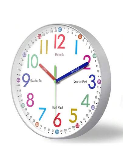 1pc ful Numeric Teaching Wand Clock, Learn To Tell Time, 12 Inch Round Silent Learning Battery Powered, Living Room, Bedroom, School, Classroom, Training Ideal Teacher (Batteries Not Included) Home Room view 6