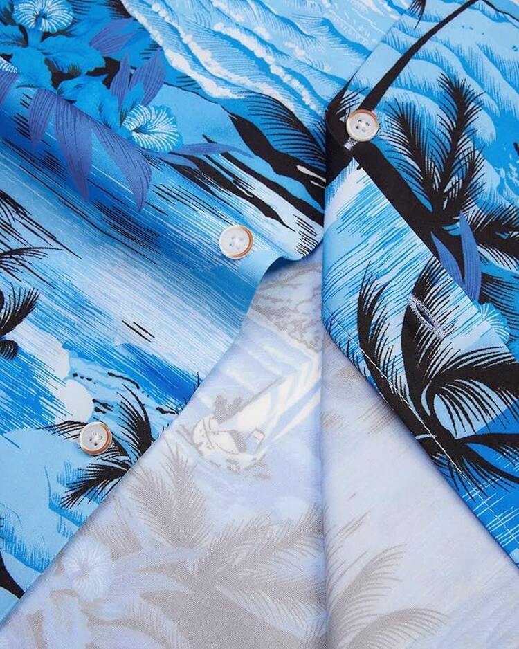 Hawaiian Shirt For Men Summer Beach Casual Short Sleeve Button Down Shirts Printed Tropical Vacation Shirtshalloween - 天藍海灘 - 查看 10