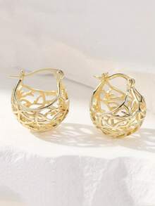 Hoa tai Zirconia tổng hợp thiết kế rỗng sáng tạo theo phong cách cổ điển, trang sức sang trọng và thanh lịch dành cho phụ nữ, phụ kiện tiệc tùng hàng ngày - Vàng - Xem 14