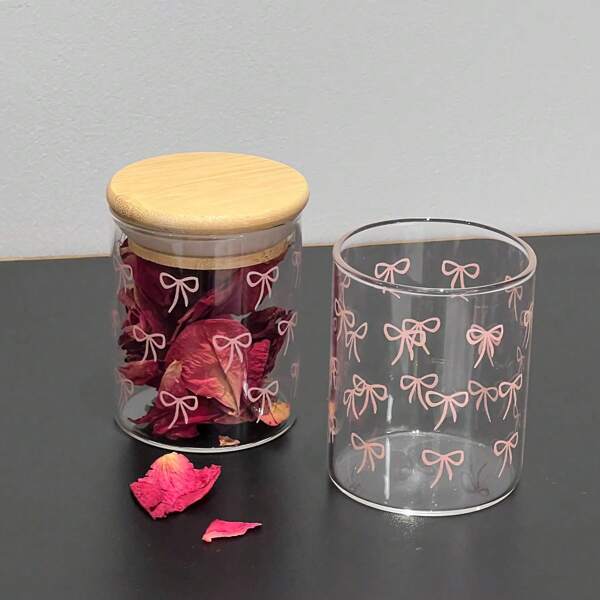 10 pièces de bocaux en verre de style Ins avec fleurs séchées, motif à l'nœud peint à la main et couvercles en bois de bambou - Convient pour le thé, le stockage de produits secs, les boîtes scellées de style vintage, la préservation des fleurs séchées, la décoration pour une atmosphère romantique. Idéal comme cadeau pour les amateurs de cérémonies de la vie.