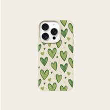 1pc Green Heart Shaped TPU Fashionable Cute Protective Phone Case Compatible With IPhone//