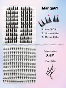 Asiteo 60片卡通风格假睫毛和160片下睫毛，DIY睫毛嫁接Cosplay假睫毛簇，轻盈妆容单片假睫毛，睫毛簇，单片假睫毛，假睫毛