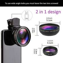 Lente de cámara macro súper gran angular 2 en 1 con clip de 37 mm 0 x 49 UV, compatible con teléfonos inteligentes compatibles con , Android para vacaciones de verano, viajes, fotografía creativa, contenido de redes sociales, accesorios de teléfono Vlogging - Negro - Ver 5