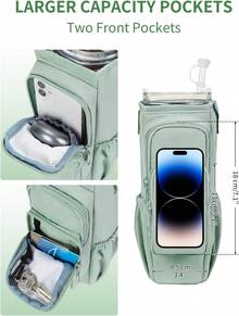 Water Bottle Carrier Bag With Phone Pocket For 30oz 40oz Tumbler With Handle Accessories Insulated Water Bottle Holder Pouch With Strap Water Bottle Sling Bag Crossbody With Straw Cover - 軍綠色 - 查看 5