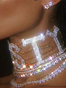 1 colar com strass da moda com a letra "NASTY", acessório de joia sexy para festa feminina