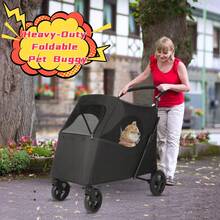 Heavy Duty Dog Pram For Large Dogs: Foldable Dog Buggy Up To 54 Kg, Dog Pram With 4 Wheels, 4 Mesh Windows, Adjustable Handle