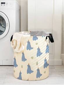 1 pieza Cesta de almacenamiento redonda plegable de gran capacidad con asa y diseño de animal lindo, caja de almacenamiento plegable multiusos para guardería, artículos para bebés, pañales, ropa, juguetes, organizador