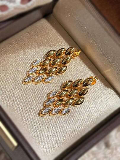 1 Stück Vintage elegante europäische Art Ohrringe mit geometrischen Strass-Einlagen, modernes zierliches Design geeignet für Frauen für den täglichen Gebrauch, Partys, Geschenke für sie