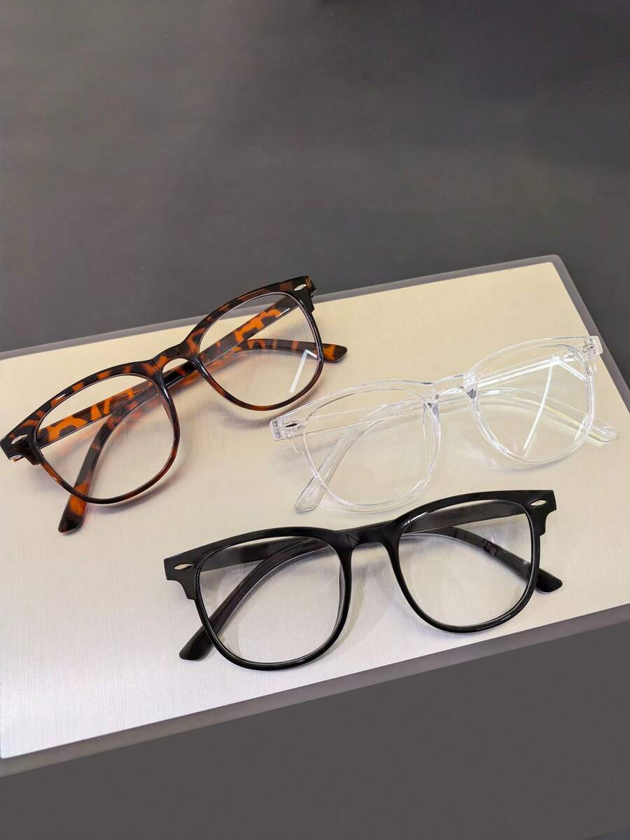 Bộ 3 kính, Kính đọc sách/chơi game/xem TV/điện thoại cho nam nữ, chống mỏi mắt, kính có nhiều màu sắc khác nhau (kính đen, kính họa tiết da báo, kính trong suốt, ) - Nhiều màu - Xem 1