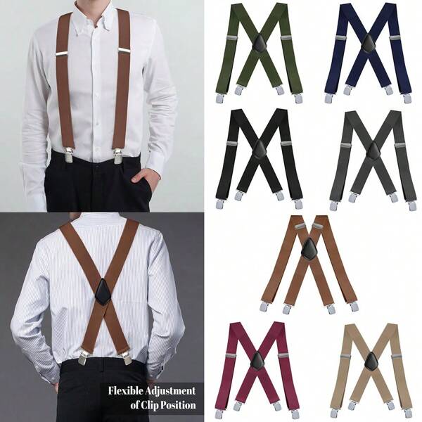 Tirantes X-Back anchos y ajustables de color sólido para hombres y mujeres, de alta resistencia con clips, accesorios de otoño-invierno, disfraz de Halloween, adecuados para adolescentes, jóvenes, hombres, uso casual, al aire libre, deportivo, vacaciones, regalos de graduación, cumpleaños, uso diario