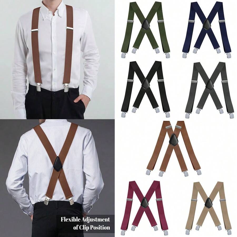 Tirantes X-Back anchos y ajustables de color sólido para hombres y mujeres, de alta resistencia con clips, accesorios de otoño-invierno, disfraz de Halloween, adecuados para adolescentes, jóvenes, hombres, uso casual, al aire libre, deportivo, vacaciones, regalos de graduación, cumpleaños, uso diario