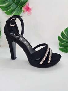 Sandalia de tacón para mujer De moda, para las Fiesta, las Vacaciones y con Diamante de imitación, no dejes pasar estos increíbles modelos - Negro - Ver 5