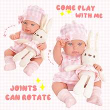 12 英寸婴儿娃娃及配件娃娃套装，包括 12 英寸婴儿娃娃、粉色格子兔子连衣裙、帽子、摇篮、袜子和婴儿毛绒玩具，婴儿娃娃，婴儿娃娃配件，娃娃，婴儿娃娃，婴儿娃娃配件，娃娃