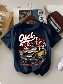 Young Boy YungBoy Casual Vacation Car Letter Print Graphic Round Neck Summer T-Shirt - Navy Blue - View 1