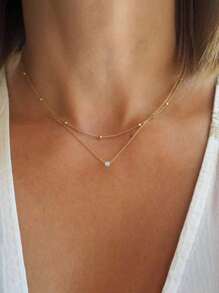 2pcs/Set Circular Zirconia Pendant Double-Layer Chain Necklace, Minimalist & Fashionable, Versatile Diamond Collar Chain Suitable For Women & Girls