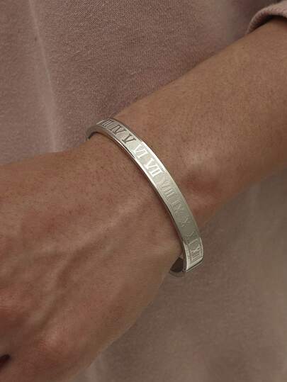 1pc Stainless Steel Roman Numeral Bracelet, Fashionable Hiphop Style, Adjustable