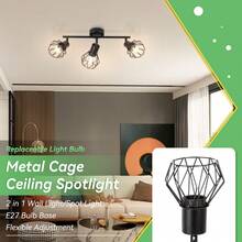 Retro Iron Pendant Light, Rotatable Ceiling Lamp, E27/E14 Bulb, Suitable For Living Room, Dining Room, Bedroom, Kitchen, Hallway, Coffee Shop, Art Gallery, 85-265V - Rotatable Iron Cage Chandelier - View 12