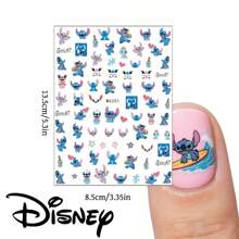 Disney Disney 3/1 pieza Pegatinas de arte de uñas de Stitch - Diseño de dibujos animados, calcomanías reutilizables autoadhesivas con acabado brillante, acentos azules y rosas brillantes, regalo perfecto para amigos, decoración de uñas linda, suministros de arte de uñas