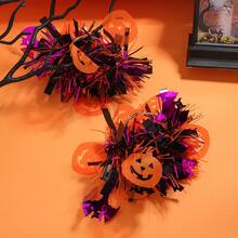 1 对万圣节彩色条纹流苏南瓜耳环，金属线彩色流苏装饰耳环适合节日派对、化妆舞会装饰