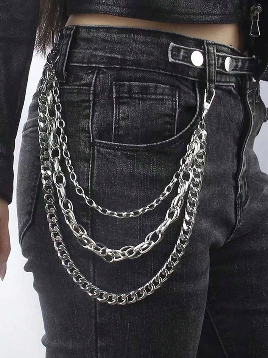 Unique Thick Aluminum Chain Metal Waist Chain, Punk Rock Biker Style Hip-Hop Leather Pants Chain Fall, Autumn, Halloween