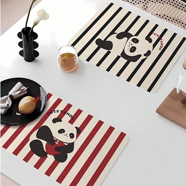 Mantel individual impermeable y resistente al aceite con diseño de dibujos animados de panda y perro, pad de aislamiento térmico para uso doméstico y en la mesa del comedor