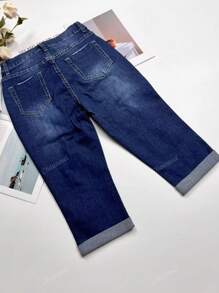 Women's Elegant Casual Ripped Cuffed 7/8 Length Jeans, Suitable For Commuting And Outings In Autumn