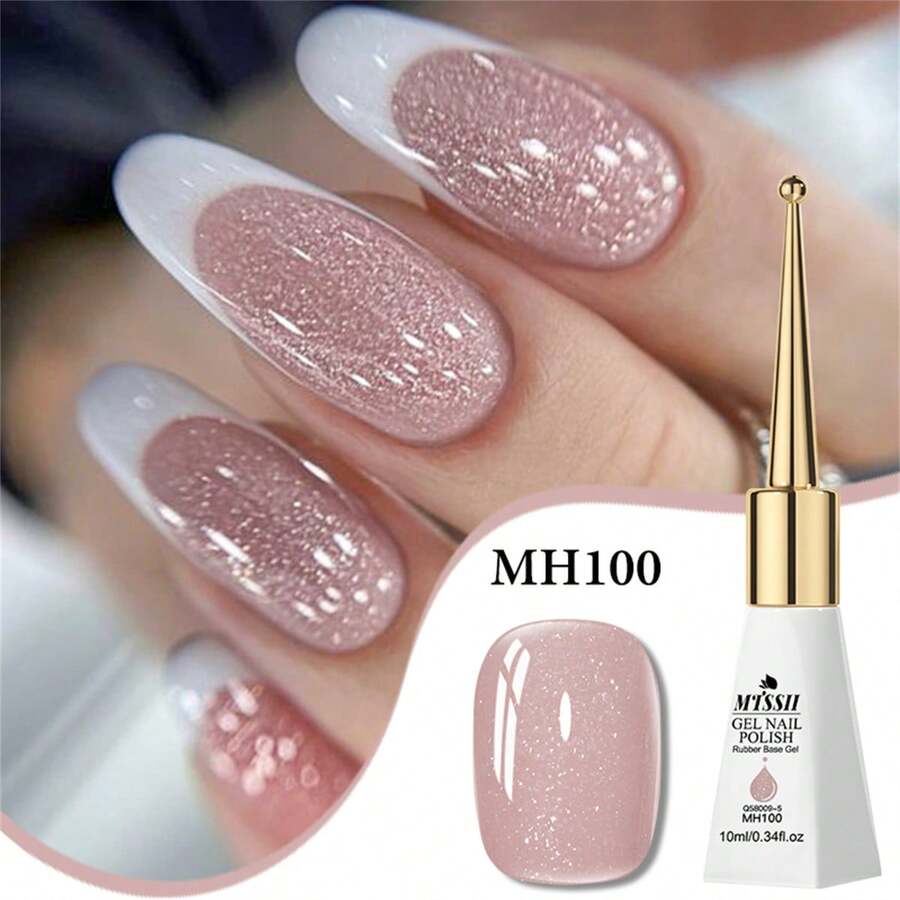 Mtssii 1瓶10毫升果冻裸粉色闪粉橡胶底胶指甲油封层加固胶可卸UV LED指甲油半永久美甲结构胶,不含酒精,光滑亮泽,美甲DIY居家及美甲沙龙用品 - 粉色 - 查看 1