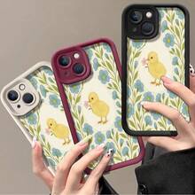 Easter Chick With Blue Flowers Phone Case For IPhone 16 Pro Max/16 Plus/16 Pro/16/15/14/13/12/11, Unisex, Scratch Resistant TPU, Full Body Ultra Thin, Shockproof With Camera Guard - White - View 3