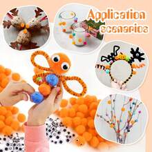 200 个橙黄色绒球 1 英寸工艺绒球艺术和工艺品用品，含 100 个活动眼珠，适用于 DIY 工艺品项目家居装饰