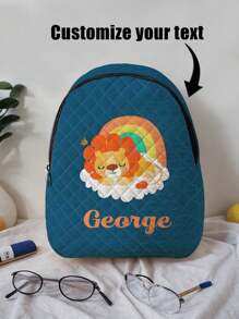 1pc Customized Cartoon Lion Pattern Plaid Backpack, Can Be Customized With Your Unique Design, Essential Item For Back To School, Can Print Your Own Name Or Gift To Siblings And Classmates