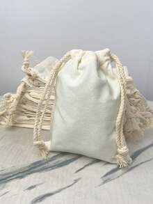 20 个亚麻束口袋，派对/婚礼/生日礼物包装袋，适用于珠宝、化妆品、耳机、移动电源、家居收纳，多种尺寸可选 - 白色 - 查看 9