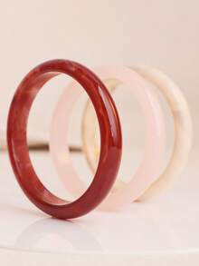 3 件套简约复古绿色树脂手链套装，适合日常、派对、海滩度假佩戴