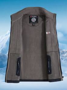 1pc Men's Autumn/Winter Fleece Jacket, Embroidered, Thick, Stand Collar, Casual & Fashion,Skiing