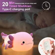 Cute Axolotl Night Light - Touch-Activated USB Rechargeable LED Lamp With Timer, Soft Silicone Pink Salamander Bedside Decor For Nursery, Birthday, Christmas Gifts, Christmas Decor