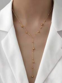 1 pieza Collar de acero inoxidable con baño de oro de 18K y borla larga con perlas, collar elegante para mujer