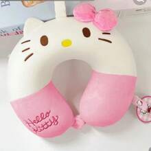 Sanrio 1 pezzo Cuscino da collo a forma di U con cartone animato Sanrio, allevia la fatica del collo, cuscino per il collo con gatto, cuscino per pisolino in ufficio, con morbidezza media, cuscino da viaggio portatile a forma di U