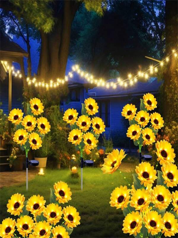 1 Peça Luz de Paisagem Solar de Flor de Girassol Amarela, Luzes Decorativas de Flores Artificiais para Plantas Outdoor (Adequado para Decoração de Atmosfera de Jardim, Villa, Caminho de Jardim, Festival, Festa)