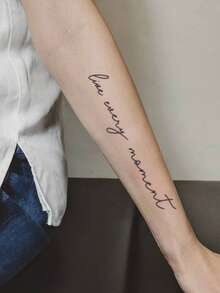1pc Washable & 7-14 Days Temporary Herb Tattoo, Flowing Script Letter Design, Suitable For Men & Women - Black - View 3