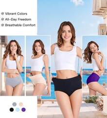 Women's Cotton High Waist Tummy Control Panties Jacquard Ladies Panty Multipack - Comfort - 三角褲 02 - 5 條裝 - 多種顏色 - 查看 4