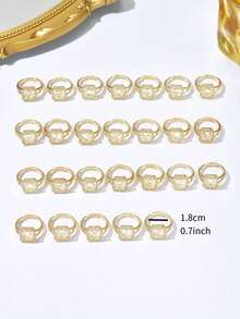 1 时尚精致26字母锆石戒指，夏季新款女士首字母开口戒指 - 金黃色 - 查看 3