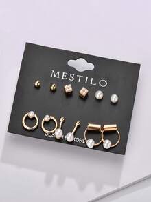 MESTILO 6 对精致闪亮铜锆石球形耳钉套装，适合女性日常佩戴 - 幾何型 - 查看 3