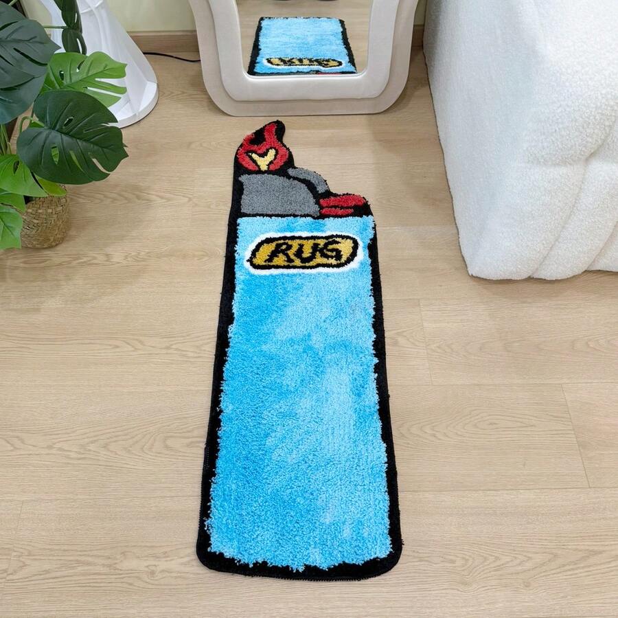 1 Pack Blue Lighter Tufted Rug Art Rug For Bedroom Living Room Retro Rainbow Fluffy Anti-Slip Bath Bathroom Rug Nonslip Mat Home Decor (31.5X9.4 Inch) - 藍色 - 查看 1
