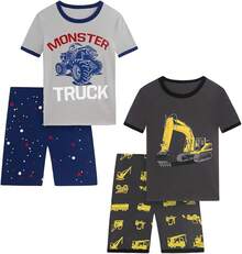 Boys Pajama Set, 4-Piece Cotton Pajamas Short Summer PJs Kids Sleepwear - Màu vàng - Xem 1