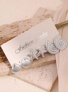 3 Pairs Elegant Women's CCB Starfish And Seashell Stud Earrings