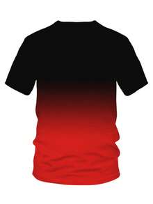 Men's Gradient Letter Print Short Sleeve Crew Neck T-Shirt And Drawstring Shorts Set, Comfortable Casual Outfit, 100% Polyester, Lightweight And Breathable Fabric - 灰色 - 查看 2
