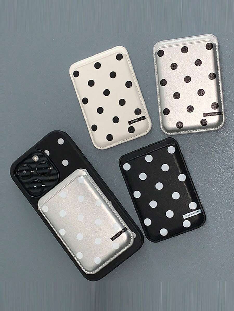 Minimalist Polka Dot Niche Magnetic Card Holder Case, Magsafe Leather Card Slot
