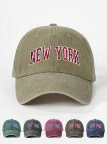 1pc/2pcs Unisex Embroidered "NEW YORK" Washed Baseball Cap, Adjustable Outdoor Casual Hat